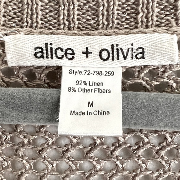Alice + Olivia Linen Blend Open Crochet Metallic Thread Long V Neck Sweater Sz M - Picture 3 of 4